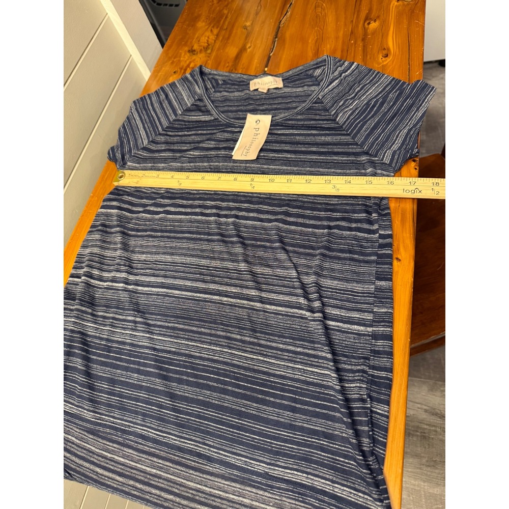 Philosophy Republic Striped Raglan T-Shirt Navy Blue Viscose XS - Picture 6 of 6